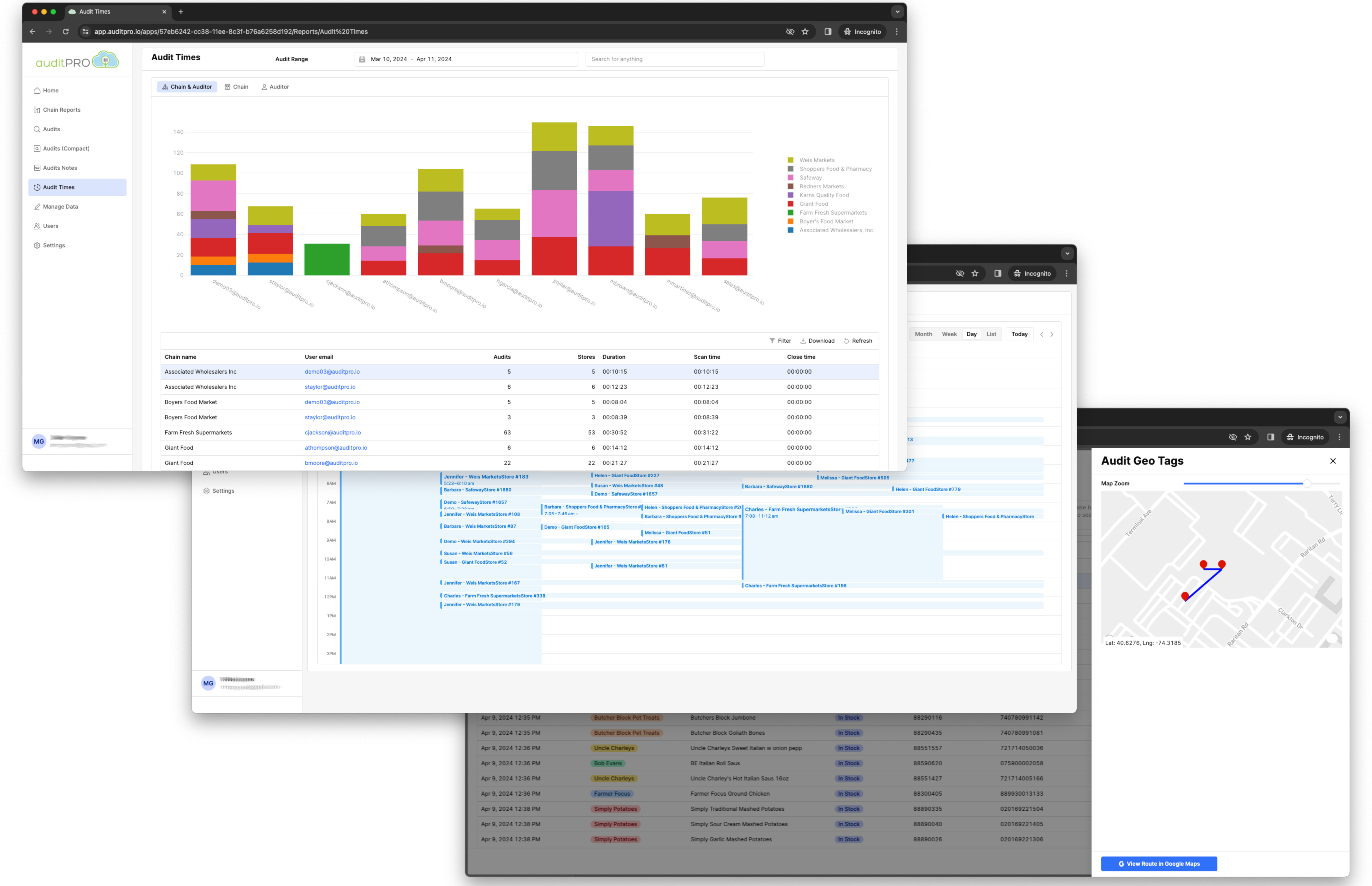 AuditPro Features Analytics, Visual Calendars, and Geo Tracking Maps