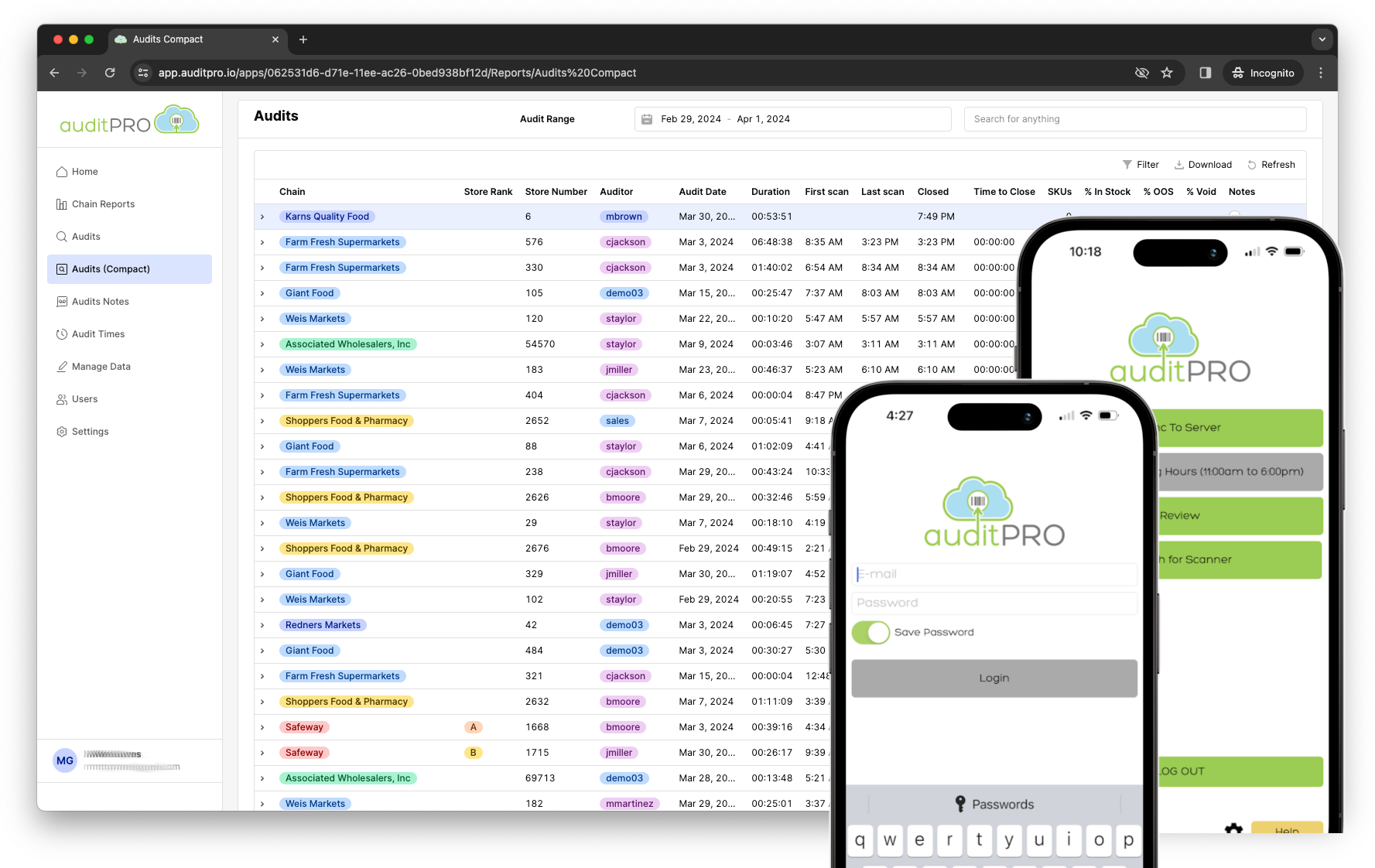 AuditPro Web and Mobile iOS app screenshot
