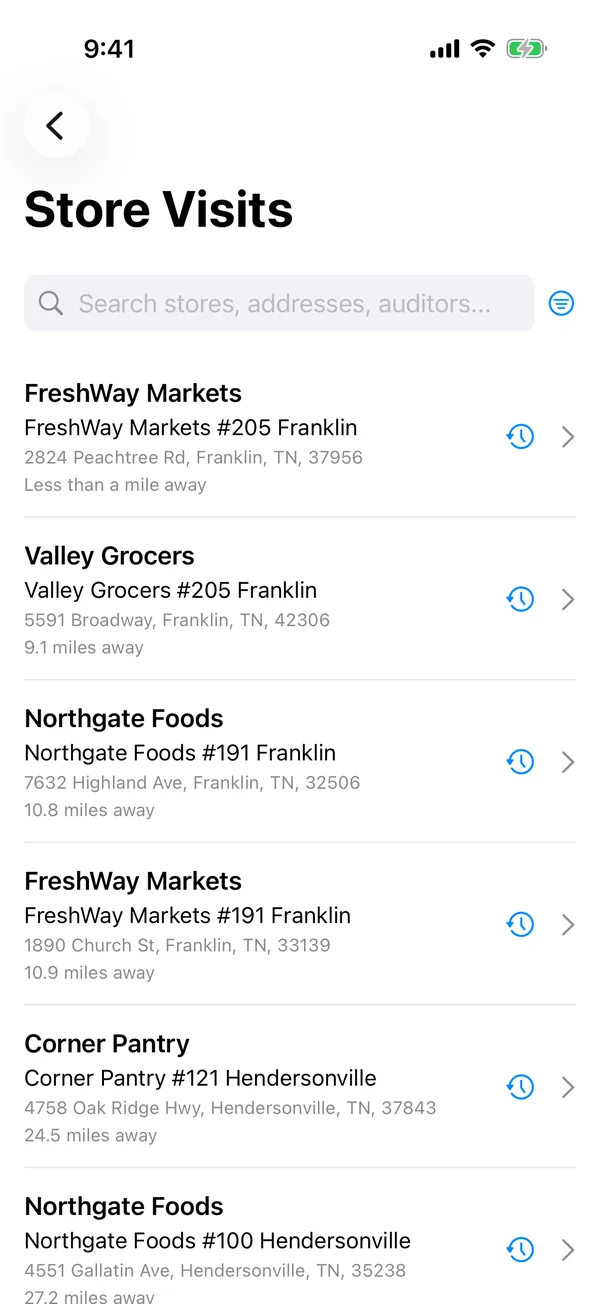 Store list sorted by distance from the rep